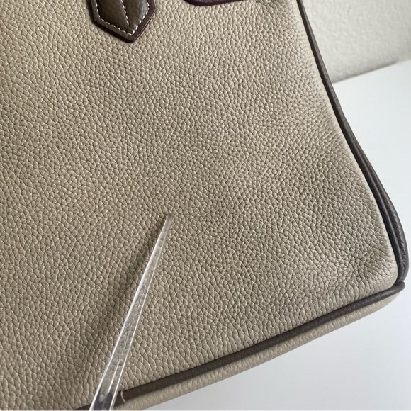 Structured Colorblock Brown Etoupe 30 BK Lock Key Satchel Bag Crossbody C6-1/CT - Picture 9 of 13